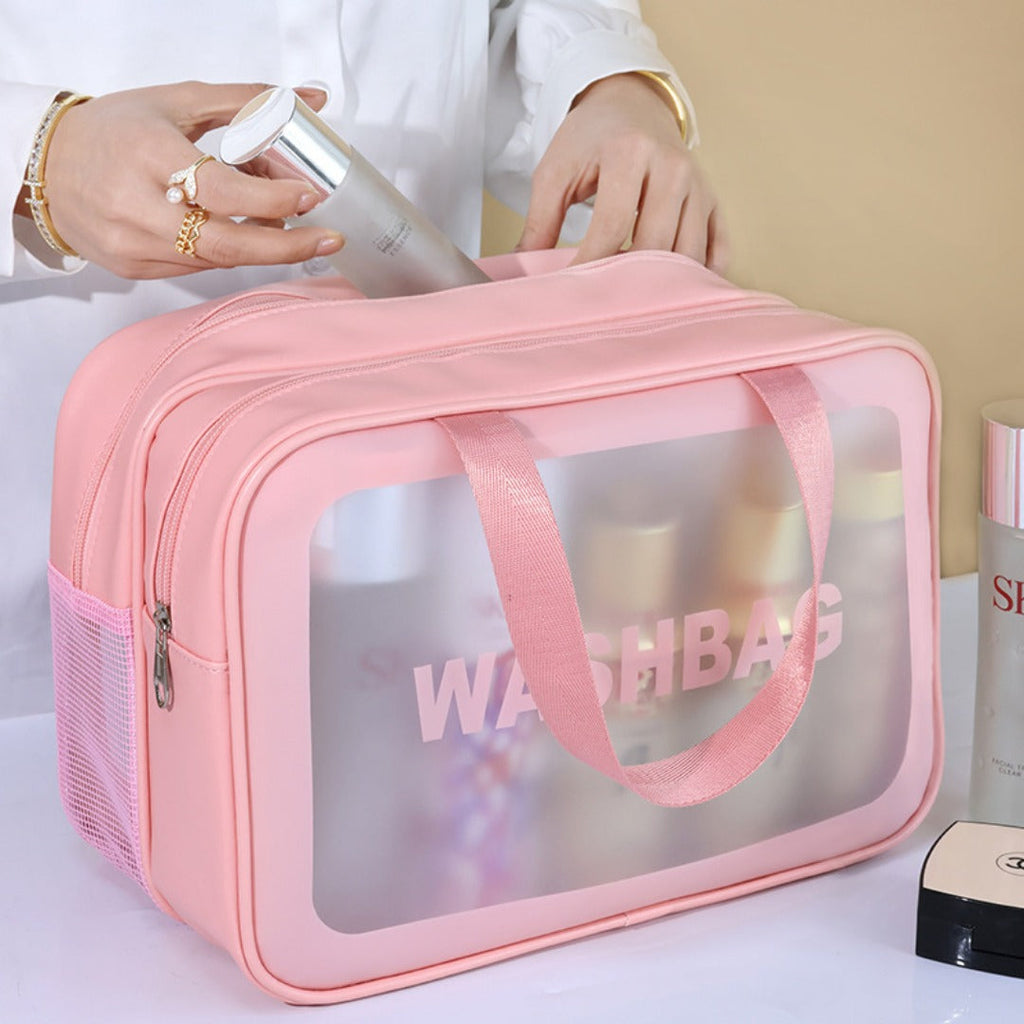 Dry & Wet Separation PVC Transparent Beach Bag – Double-Layer Portable Travel Toiletry Bag with Compartments for Makeup & Cosmetic Storage, Ideal for Organizing on-the-Go