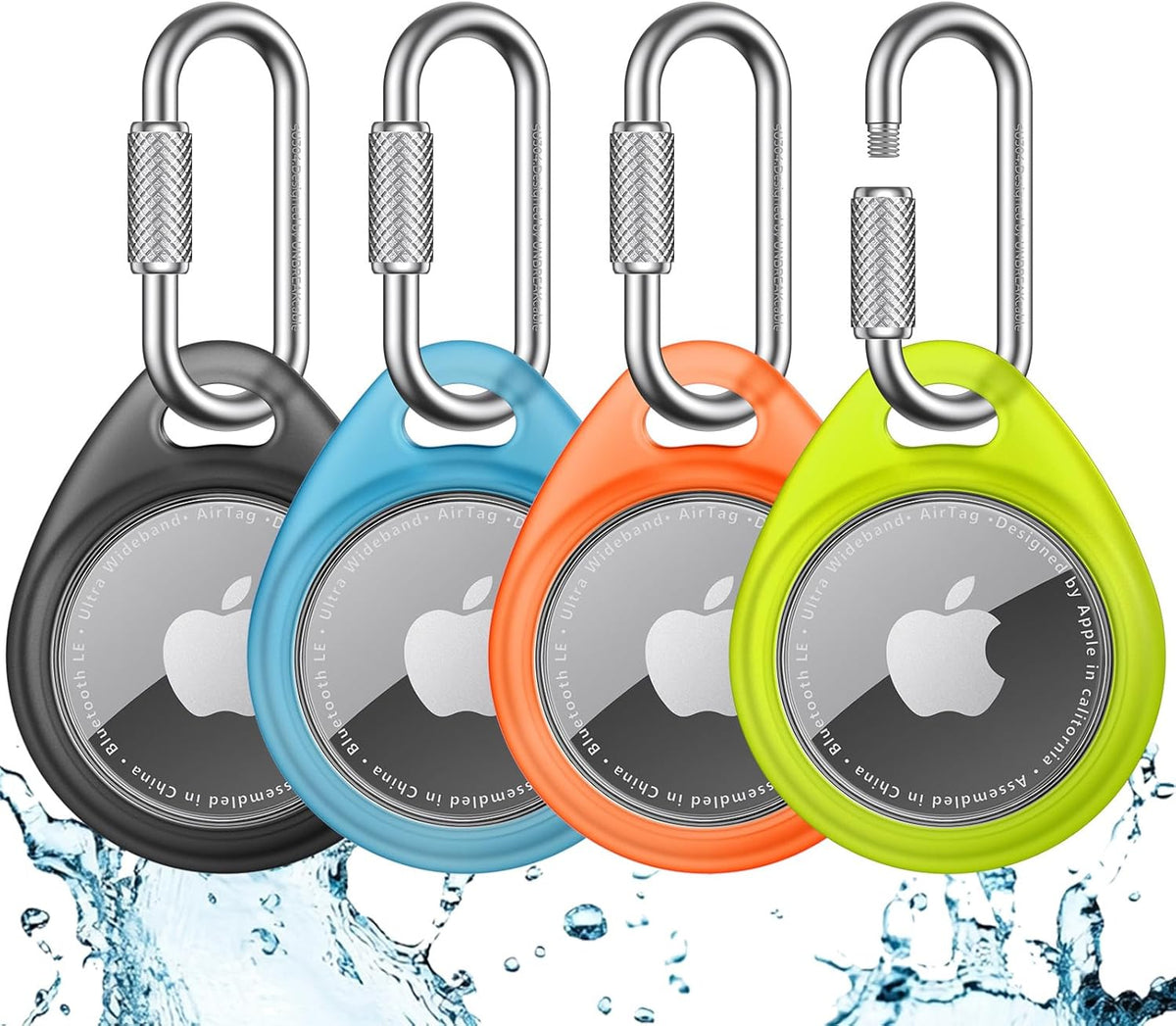 UNBREAKcable AirTag Holder for Apple - 4 Pack Air Tag Case [Professional Carabiner] [Waterproof] [Shockproof] TPU AirTag Keychain for Kids, Pets, Keys, Luggage, Backpacks