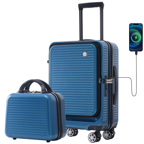 20-Inch Front-Opening Carry-On Suitcase with USB Port