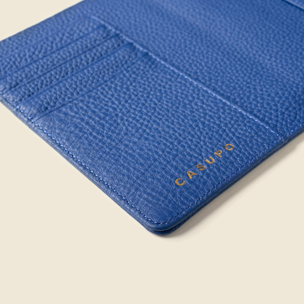 Leather Passport Wallet with RFID Shield- Cobalt