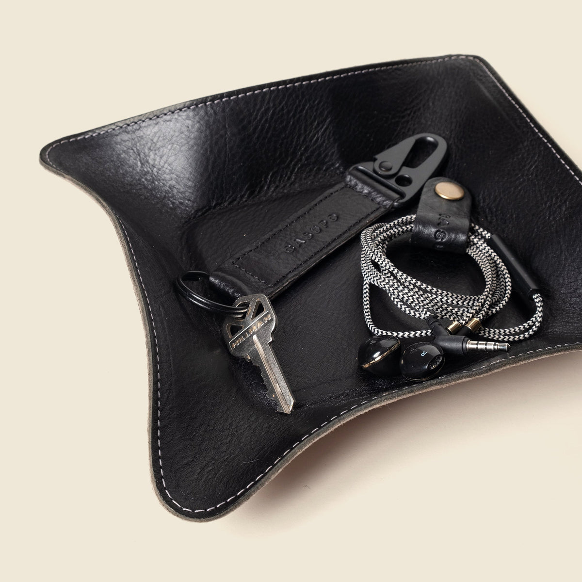 CASUPO Black Leather Travel Valet Tray, Full Grain, Personalizable