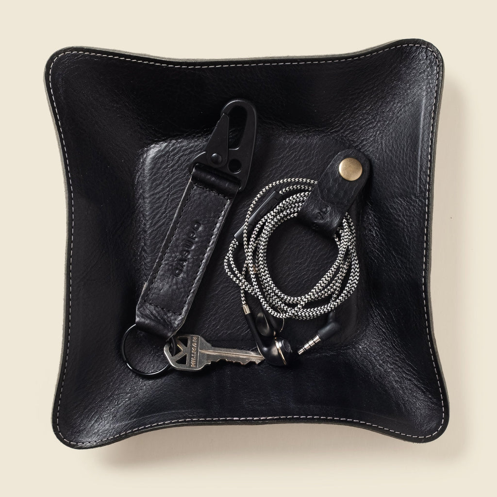 CASUPO Black Leather Travel Valet Tray, Full Grain, Personalizable