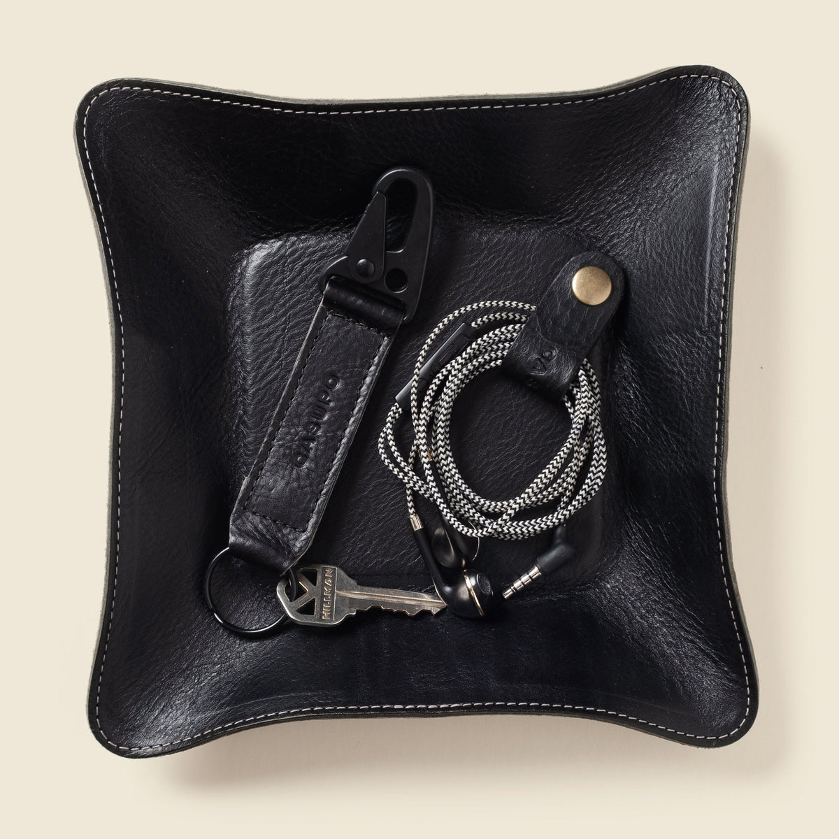 CASUPO Black Leather Travel Valet Tray, Full Grain, Personalizable