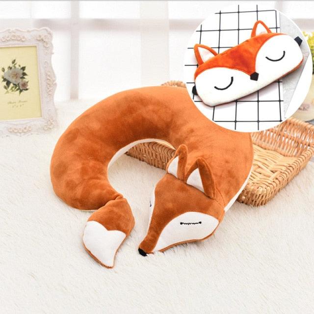 Cute Fox Animal Cotton Plush U Shape Neck Pillow Travel Car Home Pillow Nap Animal Pillow Health Care with Eye Mask Cute Fox U Shaped Neck Pillow for Car Airplane Traveling ,Animal Plush Stuffed Travel Pillow Travel Pillows Cartoon Planes Fox Animal