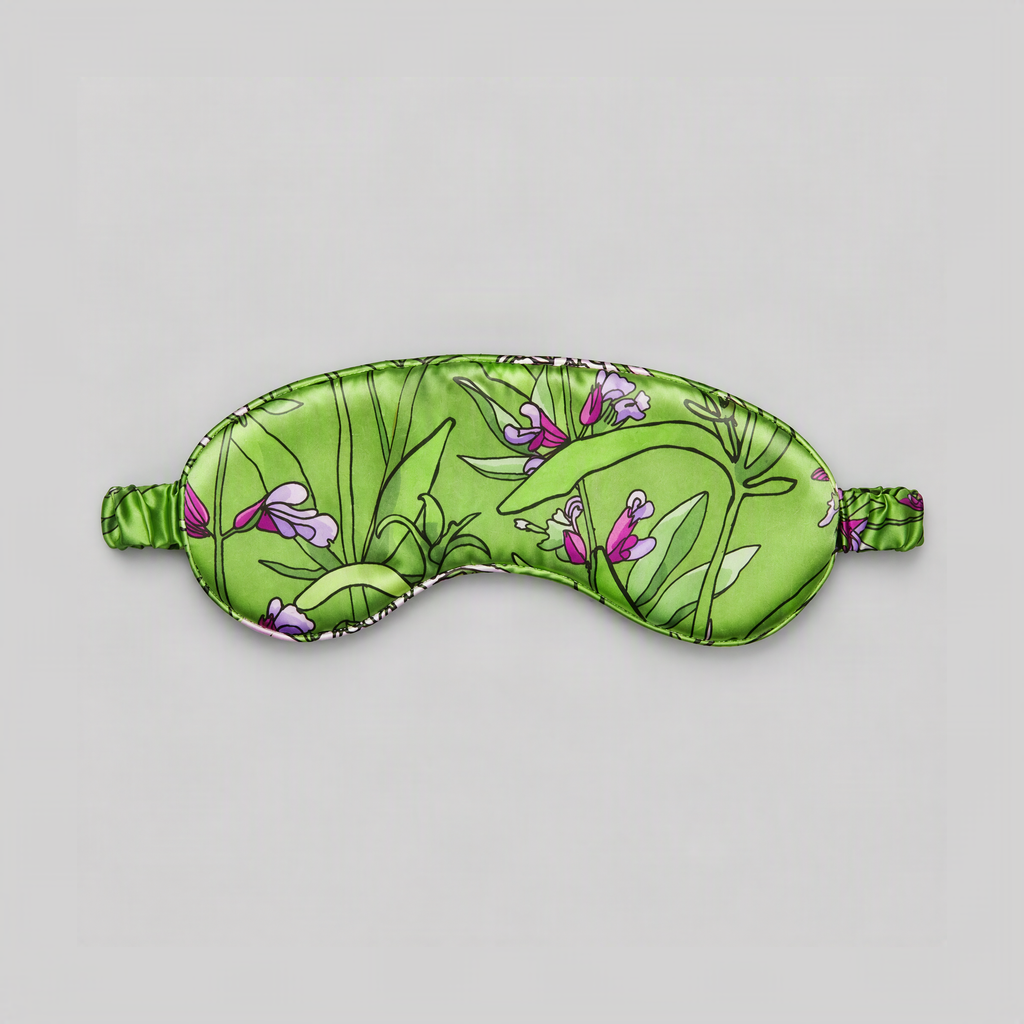 Verdant Green Printed Mulberry Silk Sleep Eye Mask